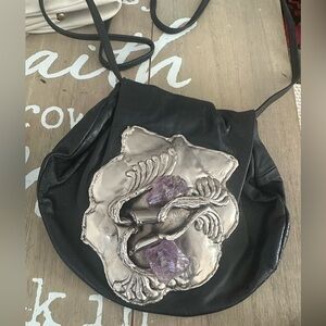 Vintage Upcycled Black Leather Women's Bag